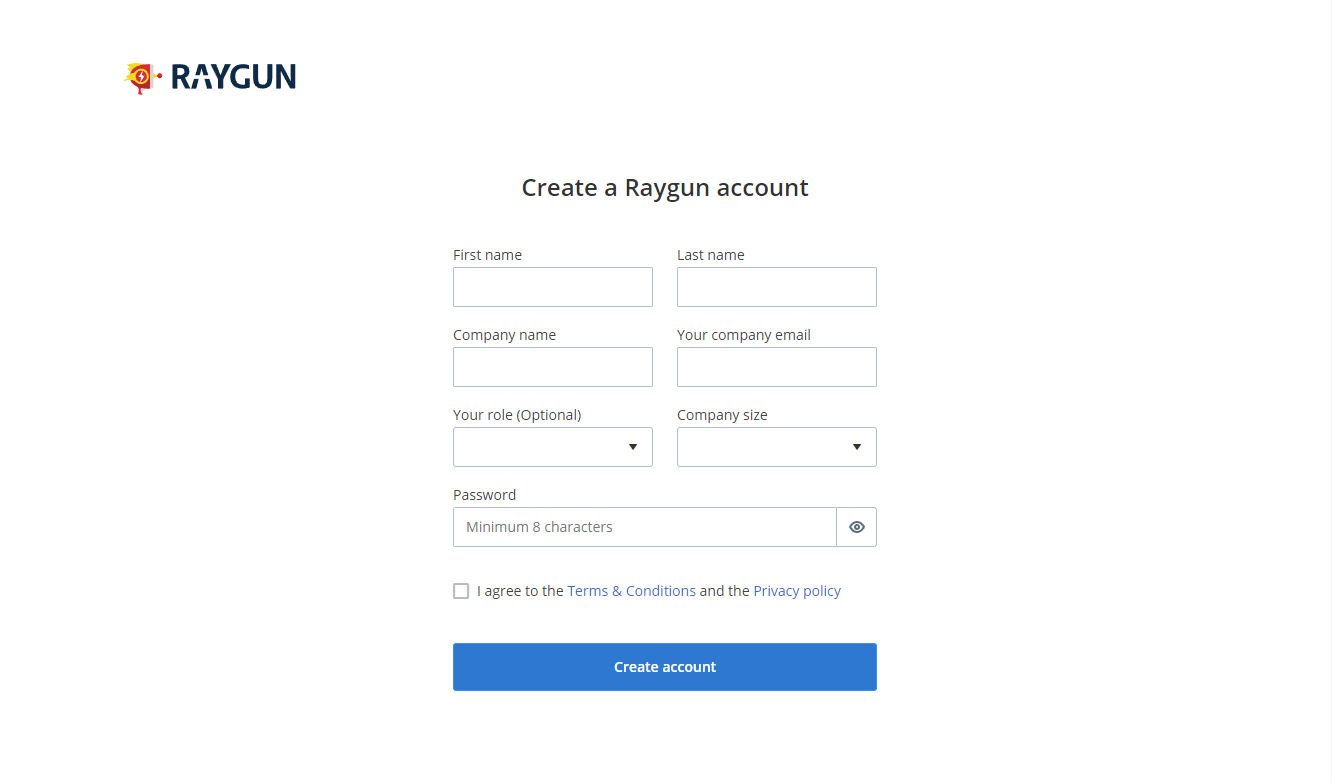 Shopify Raygun sign up page