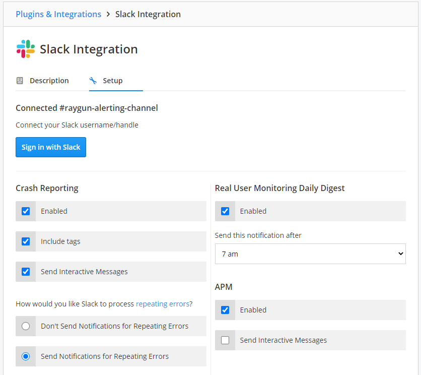 Slack Integration Setup Page