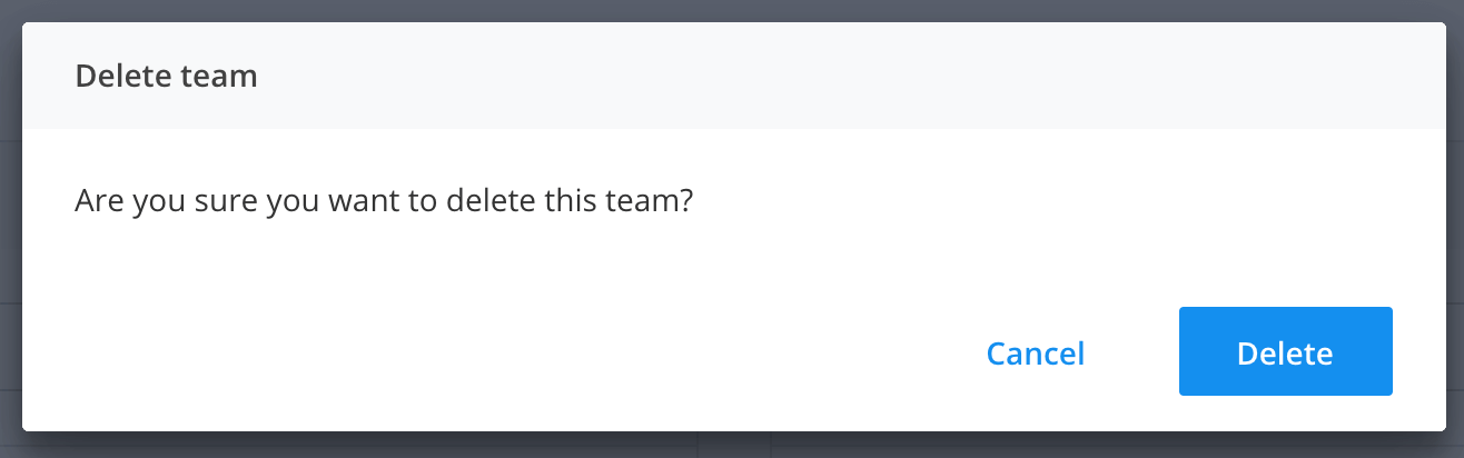 The delete team modal in Raygun